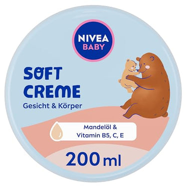 NIVEA BABY Soft Care Cream, vegan and hypoallergenic skin cream, moisturizing cream for babies with almond oil & vitamins, baby care without microplastics and parabens (200 ml) on sale